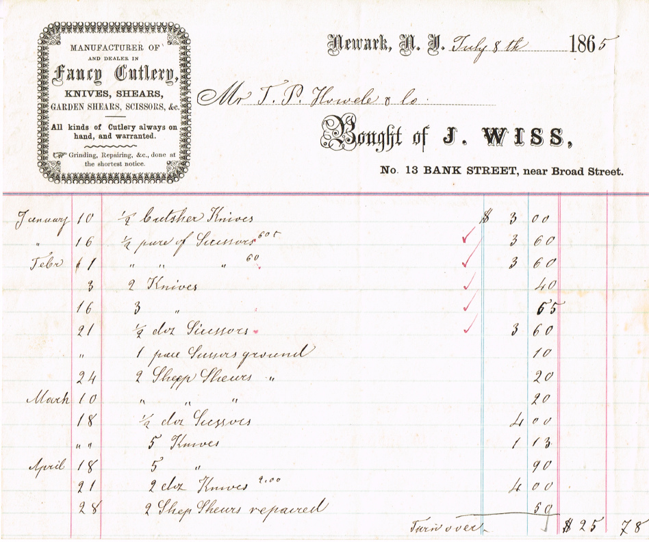 Howell receipt 1865 1