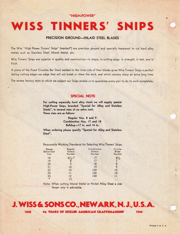 "High-Power" Tinners' Snips 1944: Page 2