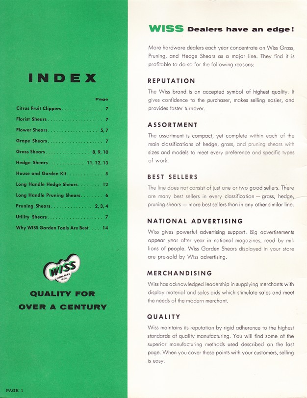 1954 Garden Shears Catalog: Page 1