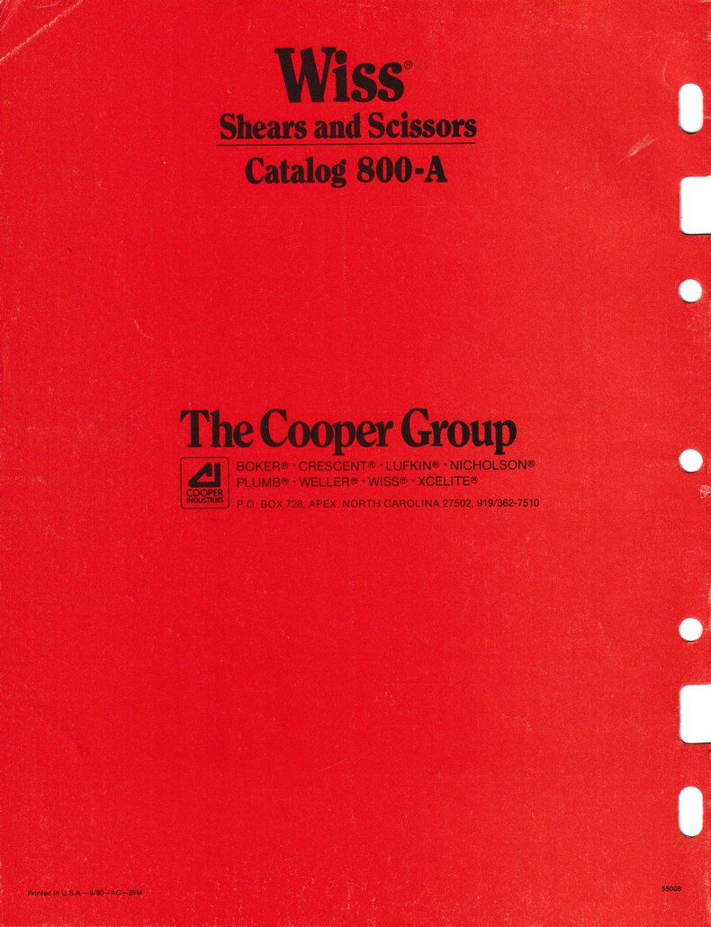 The Cooper Group: Wiss Shears & Scissors Catalog 800-A: Back