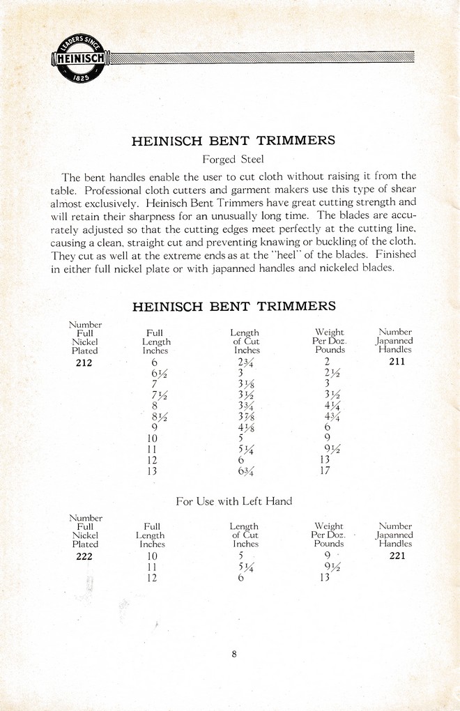 R. Heinisch Sons' Works: Catalog circa 1916+ Without prices: Page 8