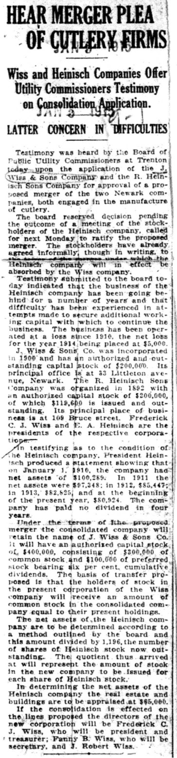 1915-01-05 Hear Merger Plea of Cutlery Firms