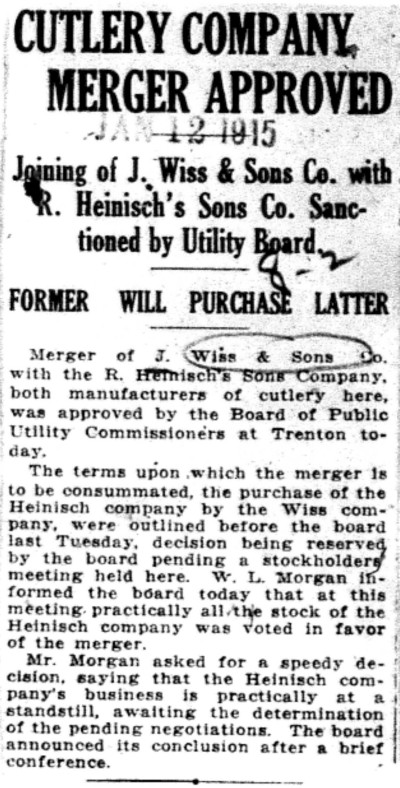 1915-01-12 Cutlery Merger Approved