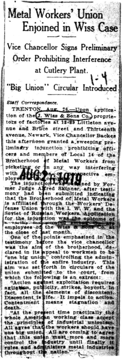 1919-08-26 Metal Workers Union Enjoined