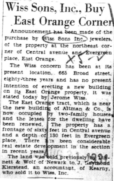 1931-08-31 Wiss Sons to buy East Orange store property