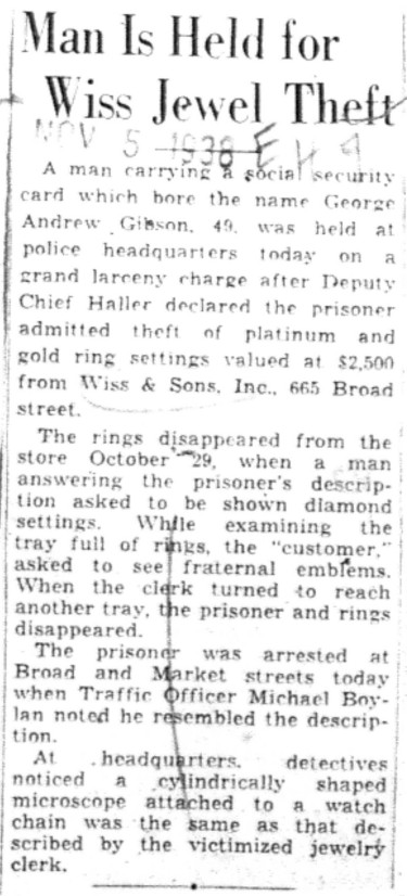 1938-11-05 Man Is Held for Jewel Theft