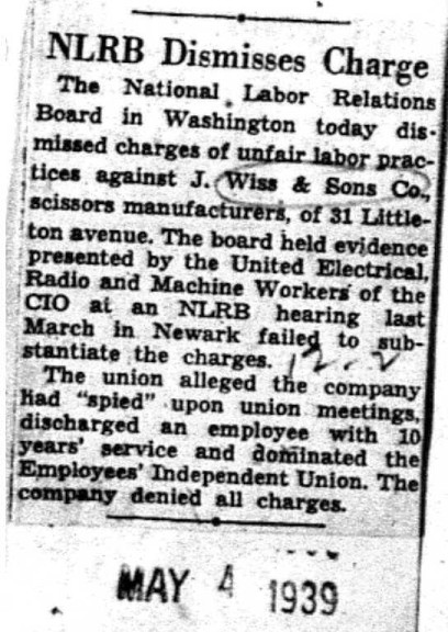 1939-05-04 NLRB Dismisses Charge