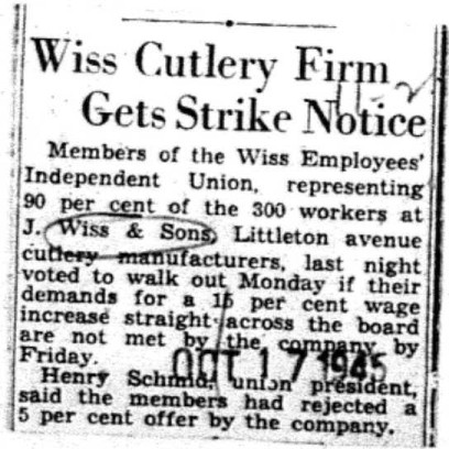 1945-10-17 Cutlery Firm Gets Strike Notice