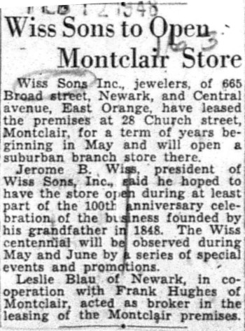 1948-02-12 Wiss Sons to Open Montclair Store