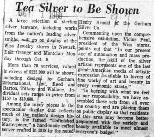 1960-10-01 Tea Silver to Be Shown in stores