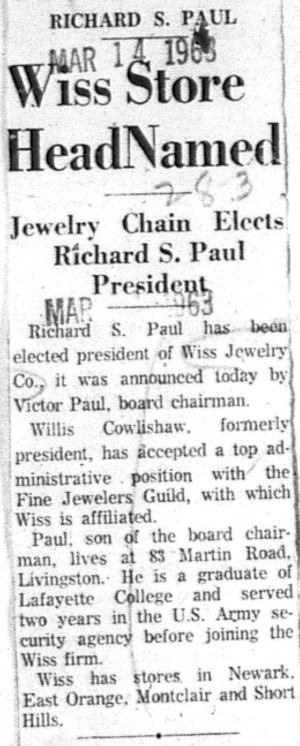 1963-03-14 Richard Paul elected president Jewelers