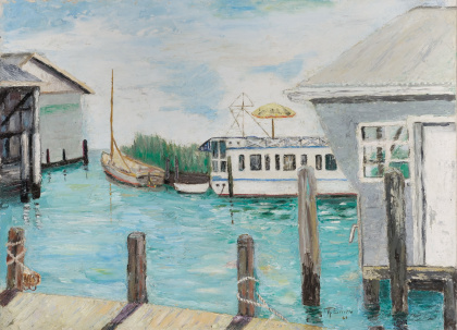 Houseboat 1961 oil on canvas panel