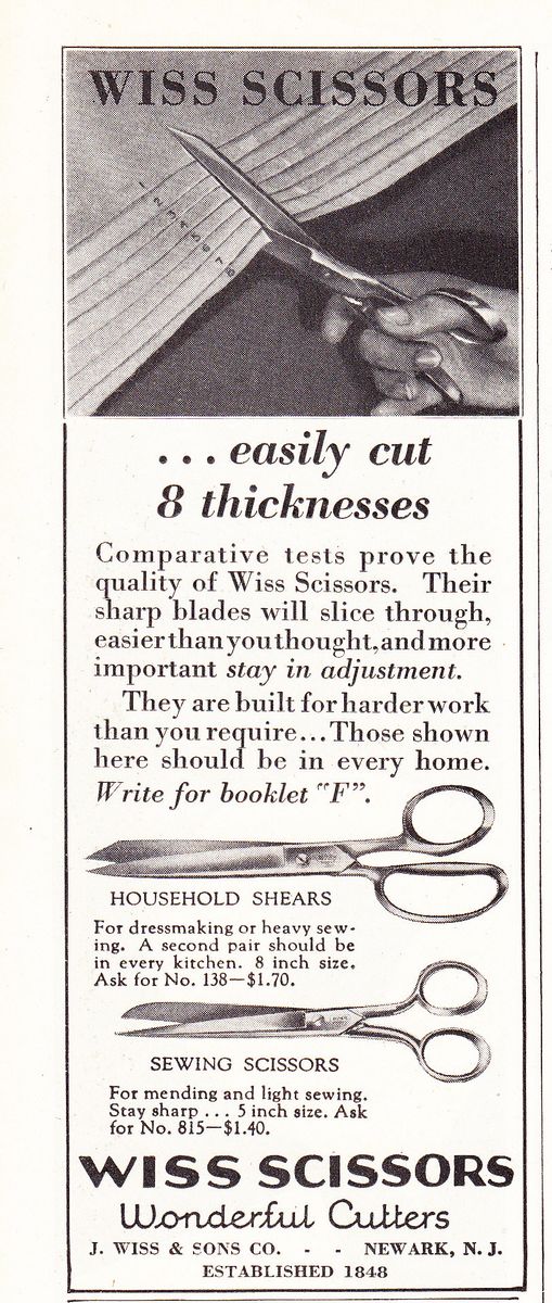 Ad: 1930-Jun-Delineator-Wiss-Scissors-easily-cut