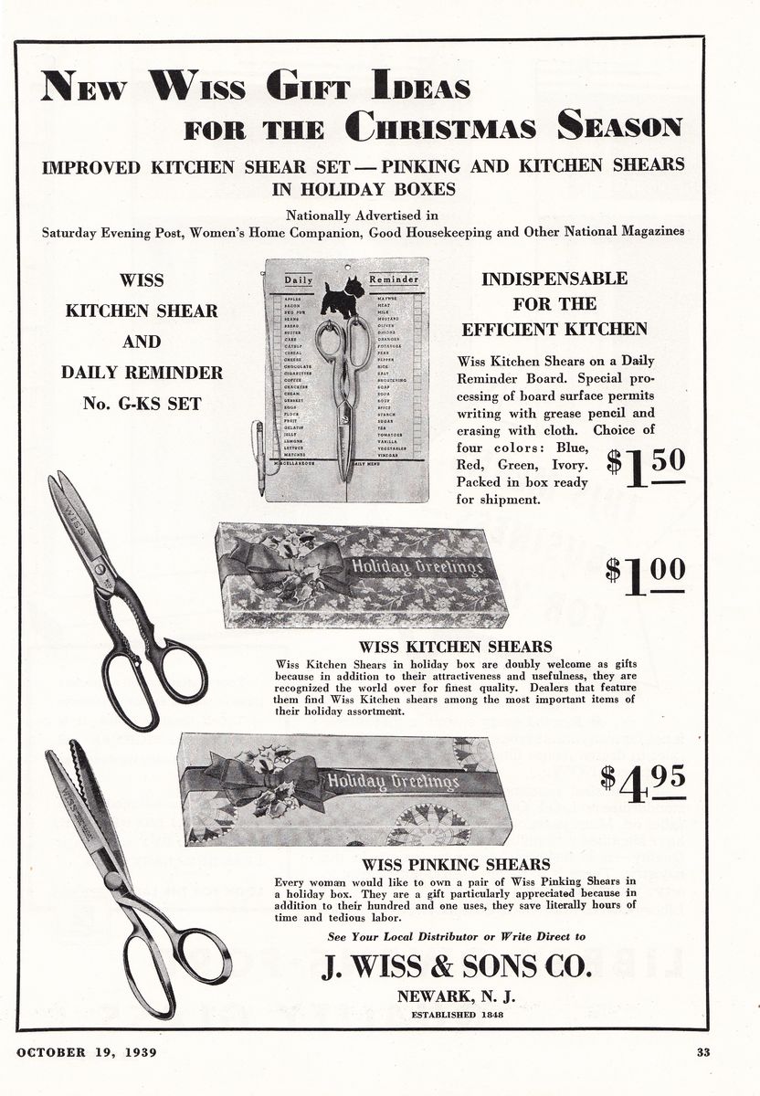 Ad: 1939-Oct-19-Hardware-Age-New-Wiss-Gift-Ideas