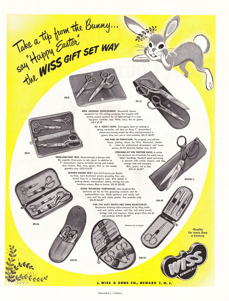 Ad: 1950-Apr-Holiday-Take-a-tip-from-the-Bunny