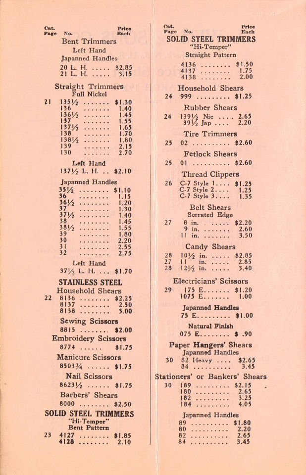 Price List 1929 cost per dozen 2