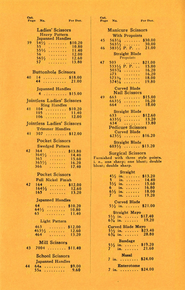Price List 1929 cost per each 4