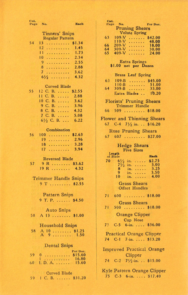 Price List 1929 cost per each 5